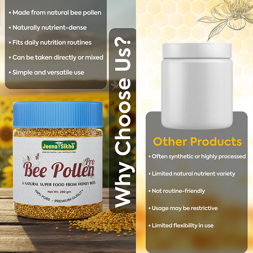 Bee Pollen Pro comparison showing natural bee pollen, nutrient density, daily nutrition benefits and versatile usage