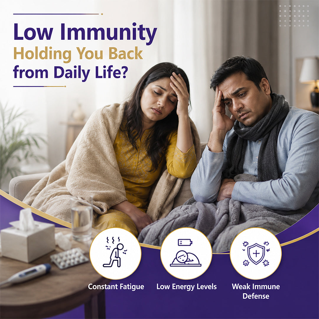 Cancer therapy support banner highlighting low immunity, constant fatigue, low energy levels, and weak immune defence