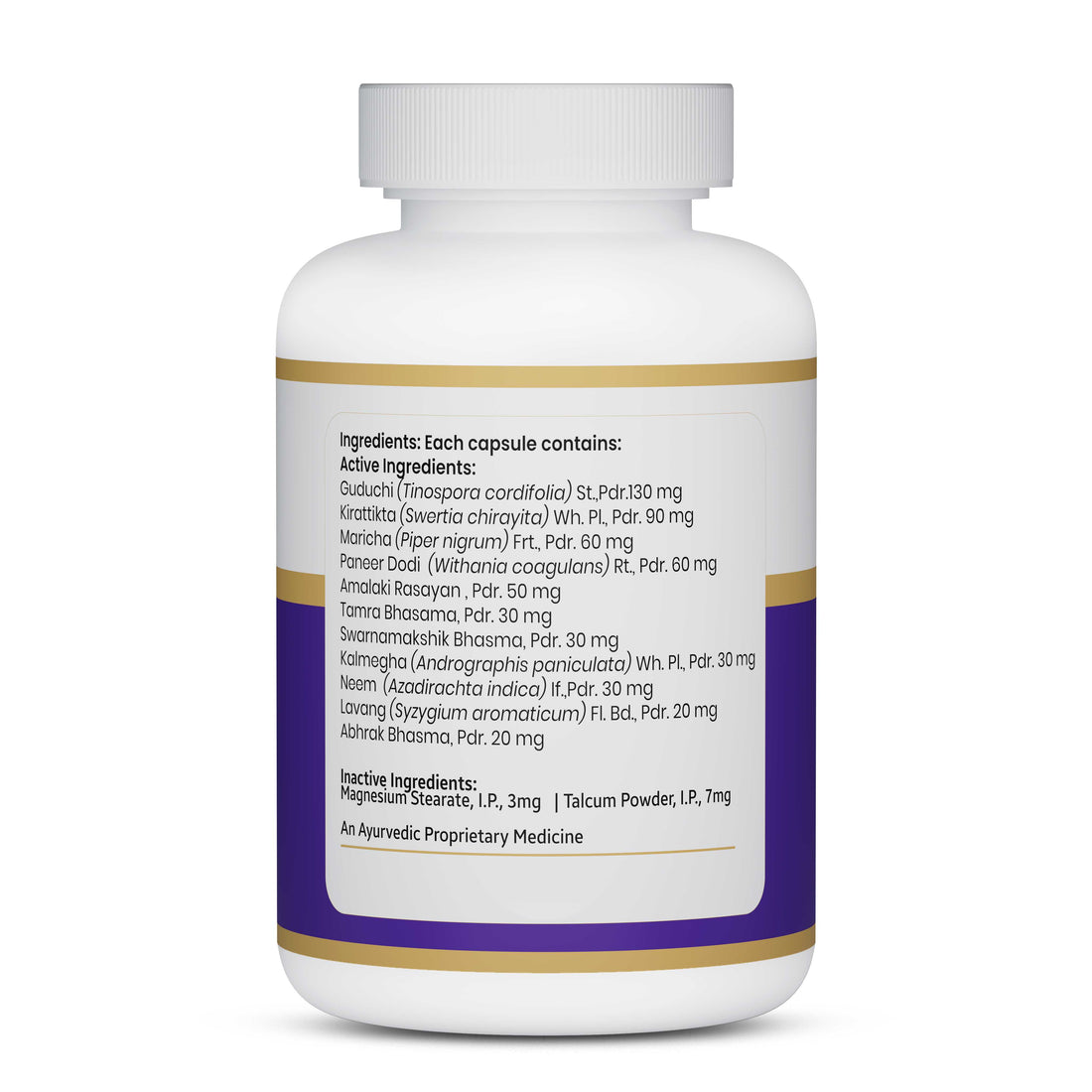 Back label of Carci-Nex capsules showing Ayurvedic ingredients for supportive cancer therapy, immunity, and overall wellness
