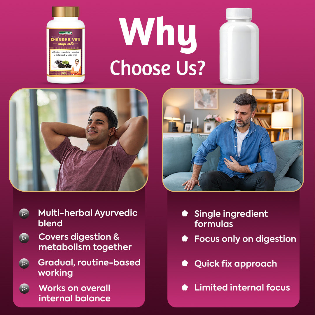 Chander Vati comparison showing a multi-herbal Ayurvedic blend for digestion, metabolism and overall internal balance