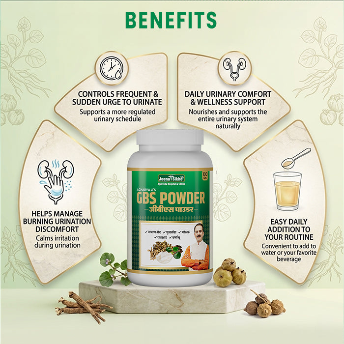 GBS Powder benefits include urinary comfort support, regulated urine schedule, burning urination comfort and easy daily use