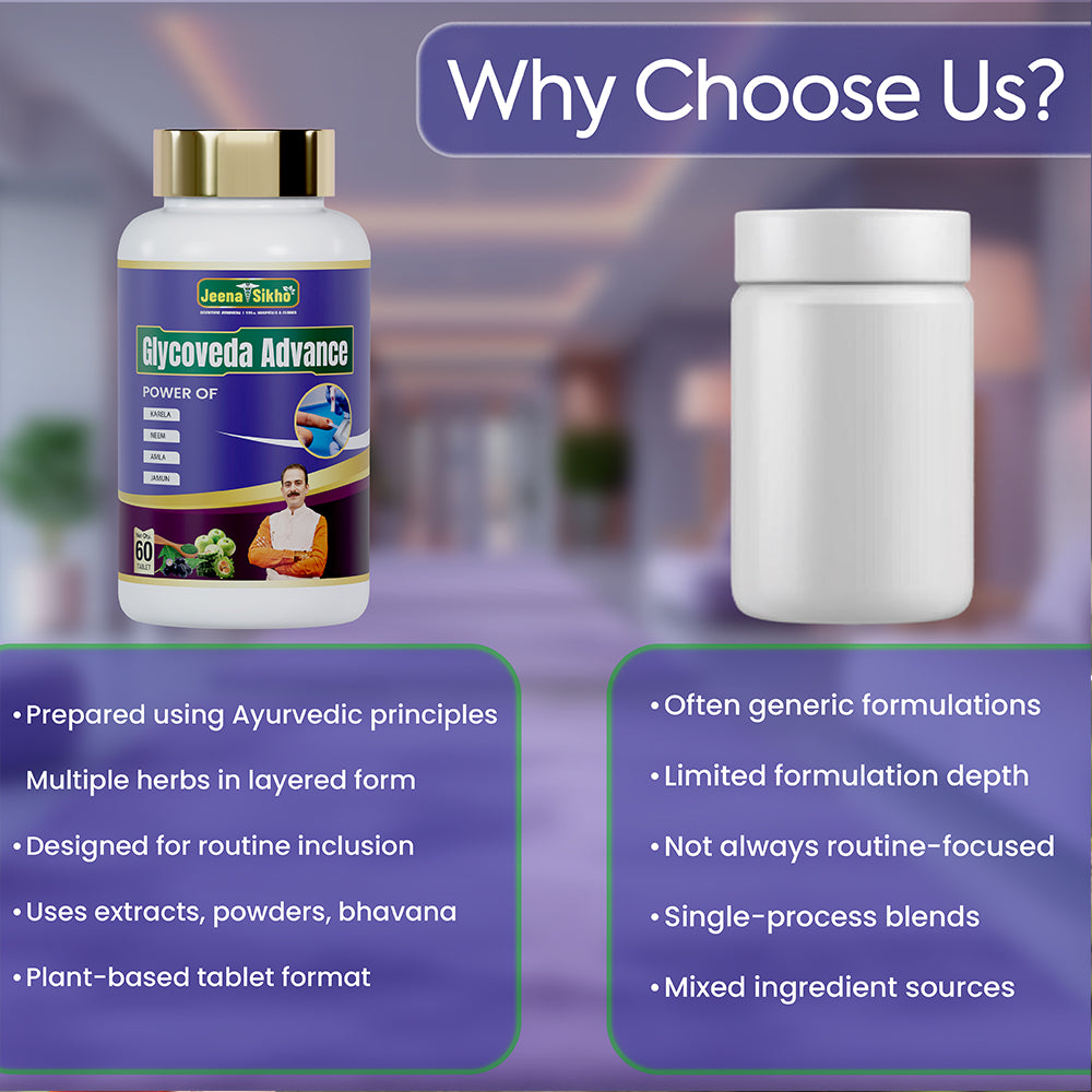 Glycovera Advance Ayurvedic blood sugar support with multiple herbs, Karela, Neem, Amla and Jamun for metabolic wellness