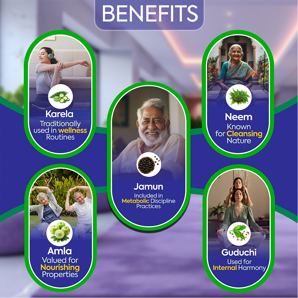 Glycovera Advance benefits with Karela, Neem, Jamun, Amla and Guduchi for Ayurvedic metabolic balance and wellness support