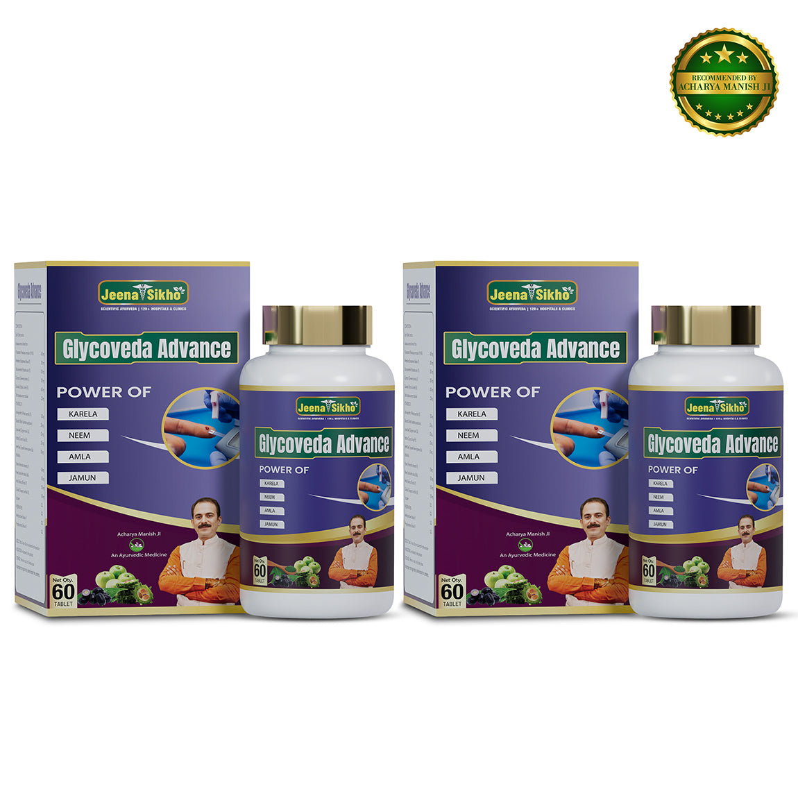 Glycovera Advance Ayurvedic tablets with Karela, Neem, Amla and Jamun for blood sugar support and metabolic wellness