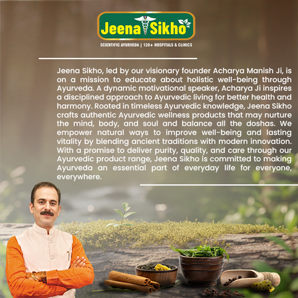 Jeena Sikho authentic Ayurvedic wellness brand story featuring Acharya Manish Ji, natural products and holistic health values