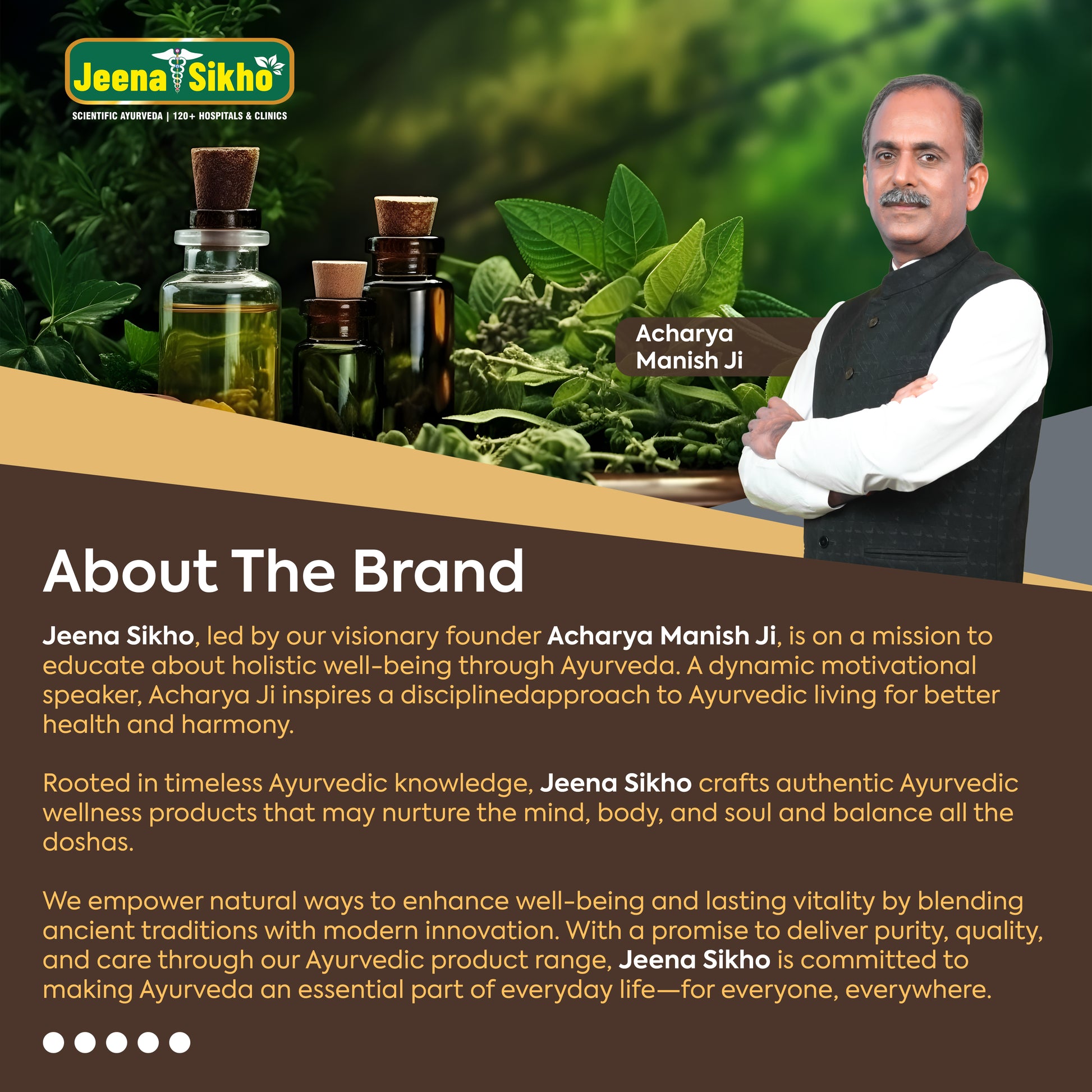 Acharya Manish Ji presenting Jeena Sikho's Ayurvedic journey, authentic wellness products, traditional knowledge and natural care