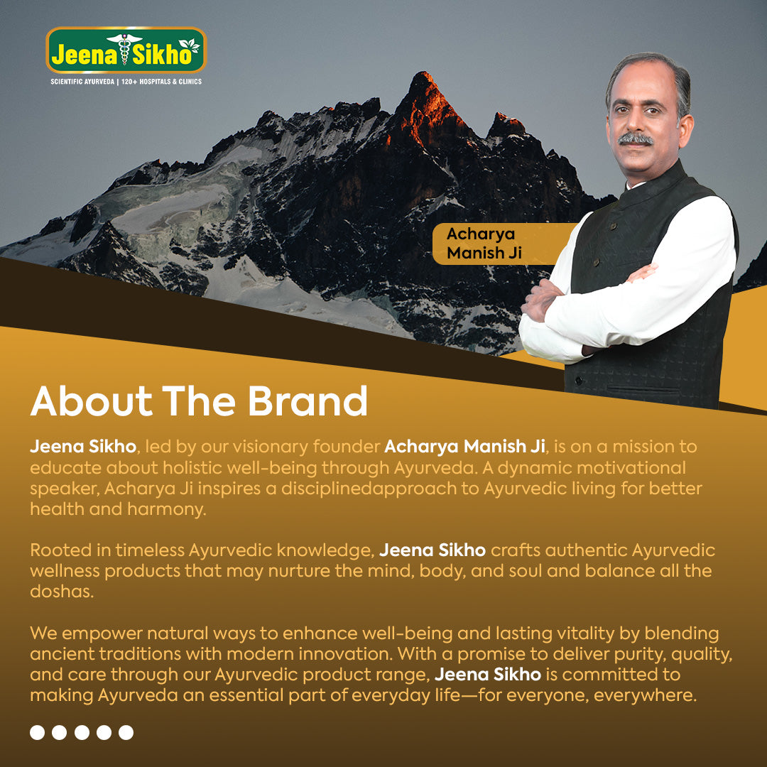 Jeena Sikho Ayurveda brand story featuring Acharya Manish Ji, authentic Ayurvedic knowledge, wellness values and natural care