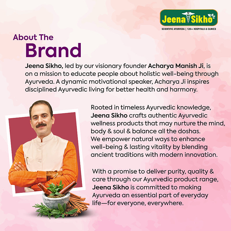 Jeena Sikho brand story featuring Acharya Manish Ji, authentic Ayurveda, herbal wellness products and holistic health approach