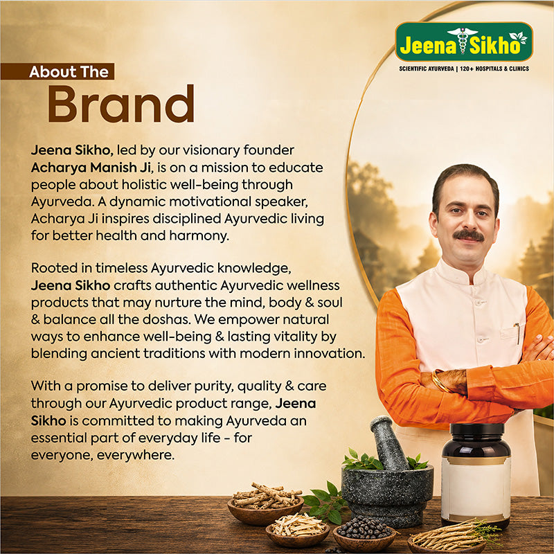 Jeena Sikho Ayurveda brand story featuring Acharya Manish Ji, authentic Ayurvedic knowledge, purity, quality and wellness
