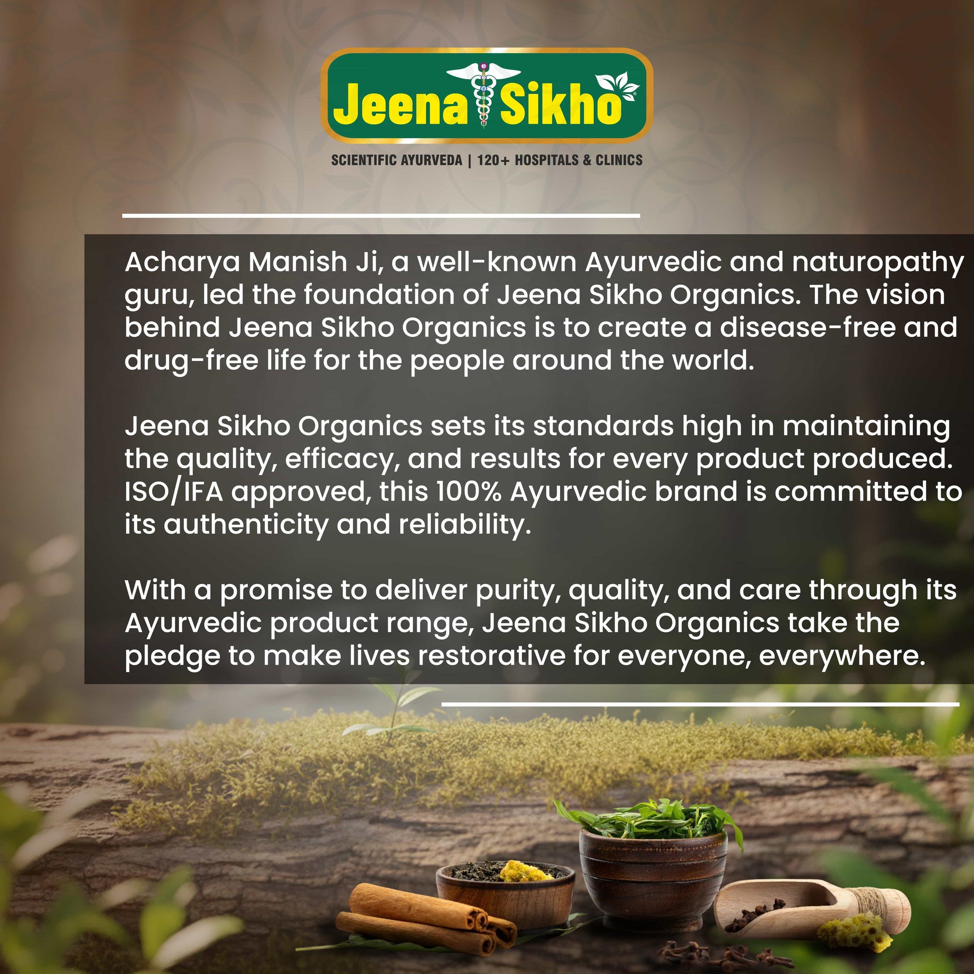 Jeena Sikho Ayurvedic brand story featuring Acharya Manish Ji, Ayurveda vision, purity, quality and holistic wellness values