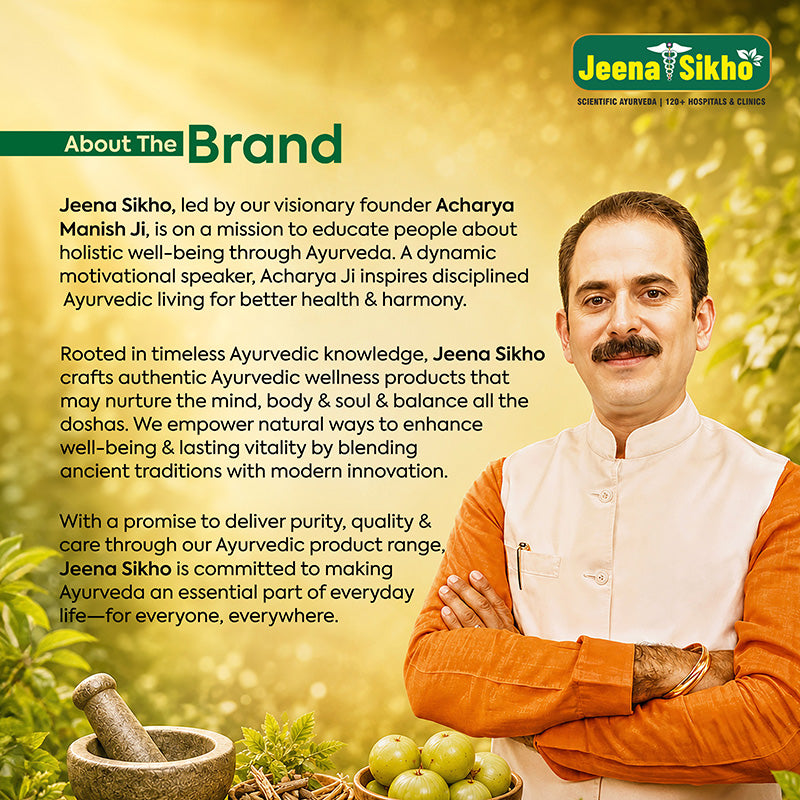 Jeena Sikho Ayurvedic brand story featuring Acharya Manish Ji, traditional Ayurveda, authentic wellness products and natural care