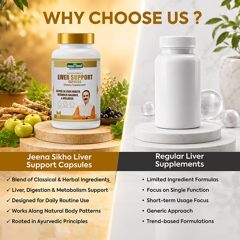 Liver Support Capsules comparison showing Ayurvedic ingredients, liver digestion metabolism support and benefits over regular supplements