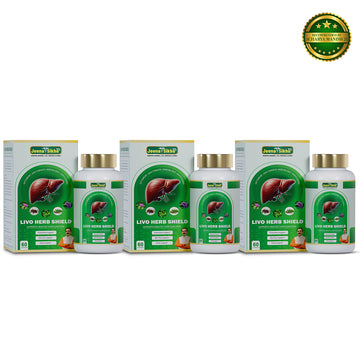 Livo Herb Shield Ayurvedic Liver Support combo pack with capsules and boxes for healthy liver function and daily wellness