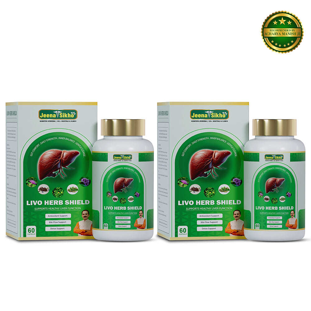 Livo Herb Shield Ayurvedic Liver Support capsules and boxes for healthy liver function, antioxidant support and daily wellness