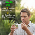 Livo Herb Shield usage guide showing 2 tablets twice daily or as directed by a physician for daily liver wellness support