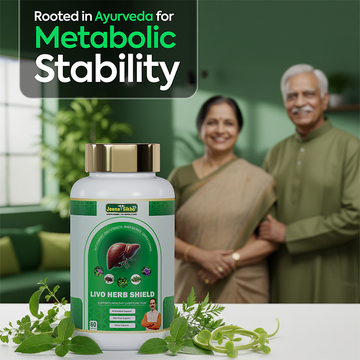Livo Shield Ayurvedic supplement supporting liver wellness, metabolic stability and healthy lifestyle with herbal ingredients