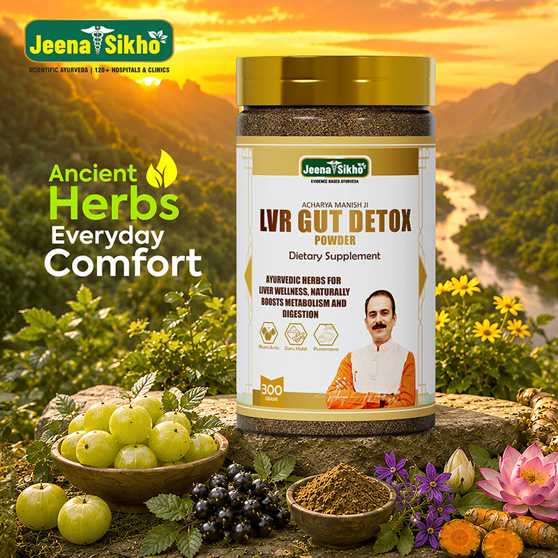 LVR Gut Detox Powder for digestive problems support with Ayurvedic herbs promoting digestion, metabolism and daily gut wellness