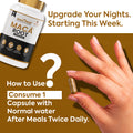 Maca Root Stamina Booster Capsules usage guide showing one capsule with water after meals twice daily for wellness support