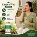 Maha Granthi Vati usage guide showing 1-2 tablets twice daily after meals with normal water for Ayurvedic wellness support
