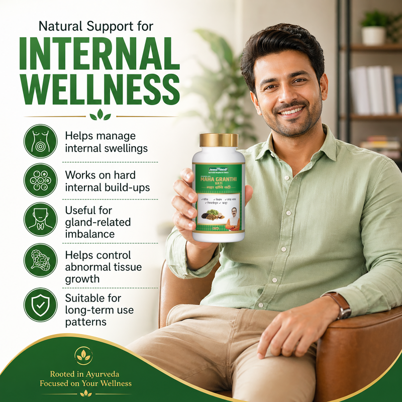 Maha Granthi Vati benefits include internal wellness support, swelling balance, gland-related care and Ayurvedic herbal formulation