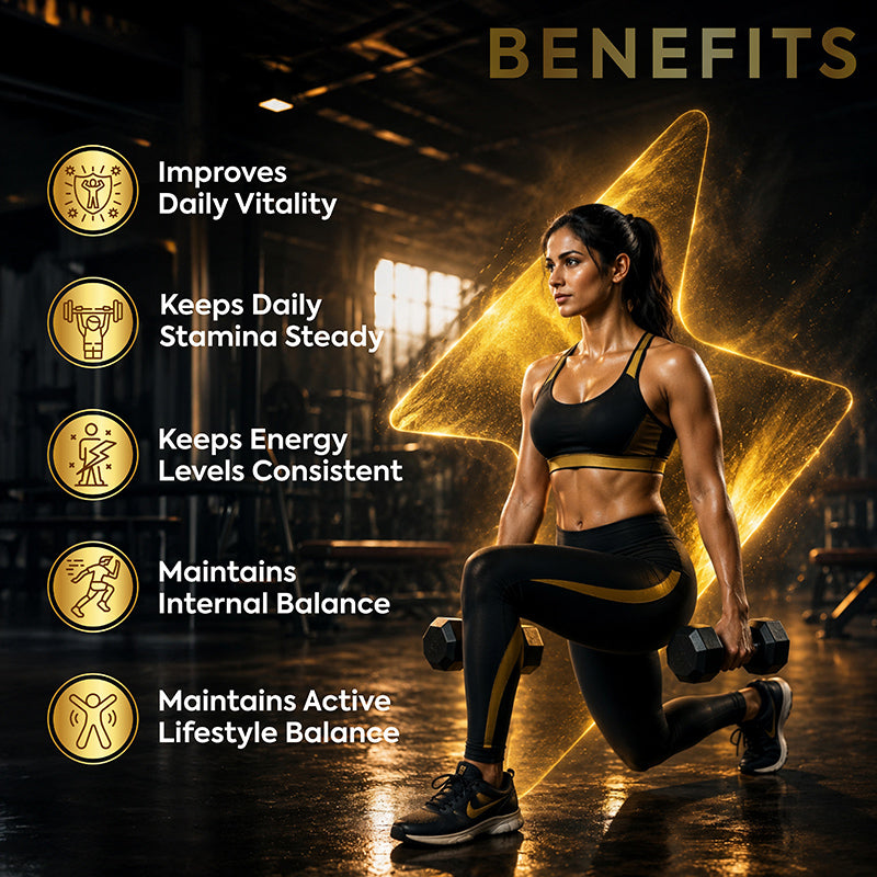 Maharaja Powder benefits include daily vitality, steady stamina, consistent energy levels, internal balance and active lifestyle support