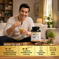 Maharaja Powder stamina booster usage guide showing morning and evening dosage with lukewarm water after meals