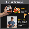 Mighty Man Honey usage guide showing direct sachet consumption or mixing the honey in lukewarm water before consumption