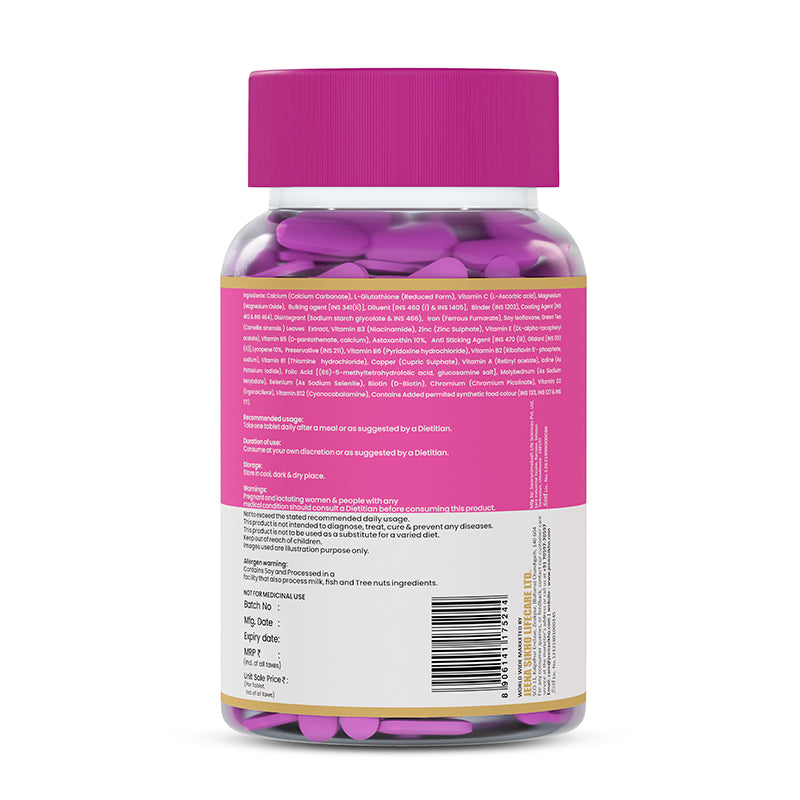 Multivitamin tablet back label with product information