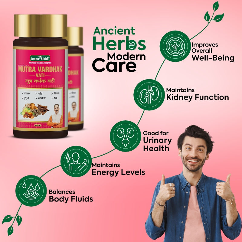 Mutra Vardhak Vati benefits for urinary health, kidney function, body fluid balance, energy levels and overall well-being.