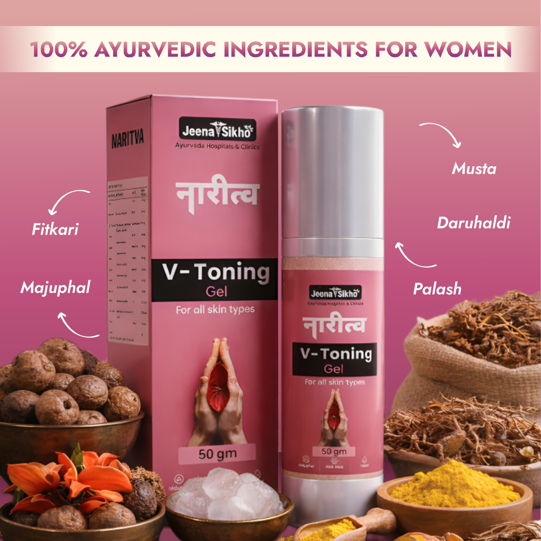 Narirtva V Toning Gel with 100% Ayurvedic ingredients like Majuphal, Palash, Musta and Daruhaldi for feminine care