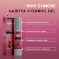 Narirtva V Toning Gel Why Choose Us banner highlighting Ayurvedic formula, gentle care, sensitive skin suitability and hygiene focus.