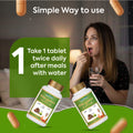 Netra Shodhak Vati eye care tablets usage guide showing 1 tablet twice daily after meals with water for daily eye wellness