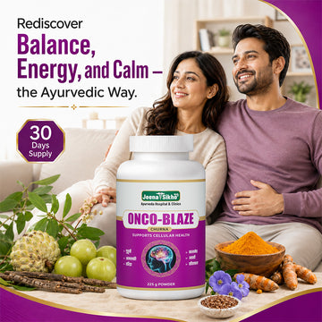 Onco-Blaze Ayurvedic medicine for cancer support, promoting immunity, daily strength, and overall wellness with a herbal formulation