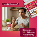 Prameha Hara Powder usage guide showing 3 to 5 grams dosage twice daily for Ayurvedic wellness support