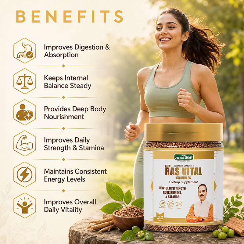 Ras Vital Granules benefits include improved digestion, nourishment, strength, stamina, energy balance and daily vitality support