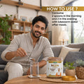 Ras Vital Granules how to use guide showing morning and evening dosage with lukewarm water after meals