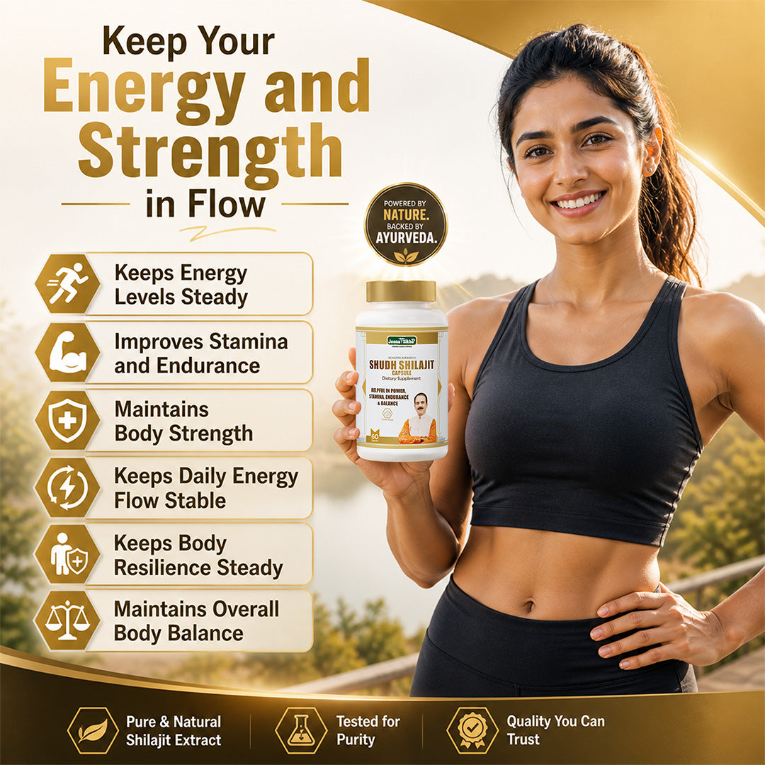 Shudh Shilajit Capsule energy booster supporting steady energy, stamina, body strength, endurance and overall wellness
