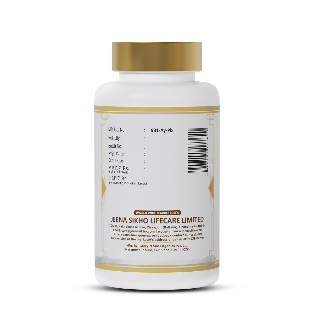 Shudh Shilajit Capsule back label showing manufacturer details, batch information, licensing details and product authenticity