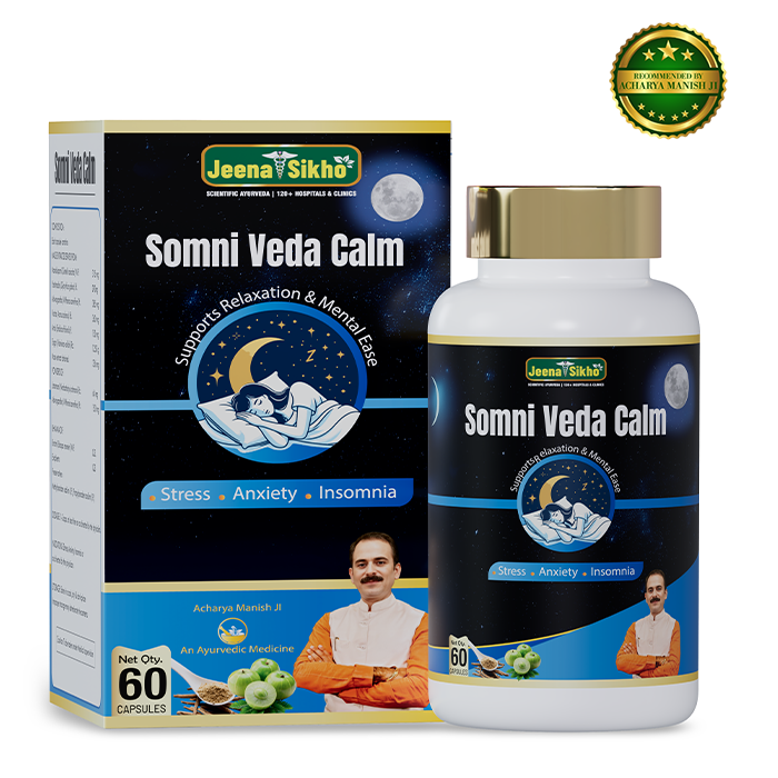 Somni Veda Calm Capsules with Ashwagandha and Brahmi for relaxation, mental peace and restful sleep support