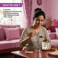 Striveda Granules strength booster usage guide showing morning and evening dosage with lukewarm water after meals