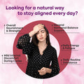 Striveda Granules banner showing women's wellness concerns like hormonal balance, fatigue, cycle discomfort and daily nourishment