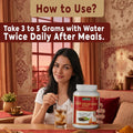 Udar Vikar Hara Powder usage guide showing 3 to 5 grams with water twice daily after meals for digestive wellness support