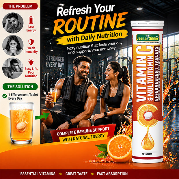Vitamin C Multivitamin Effervescent Tablets supporting immunity, skin health, energy and daily wellness with easy fizz consumption