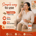 Yakrit Shoth Vati liver medicine usage guide showing 2 tablets twice daily after meals with water for digestive wellness support